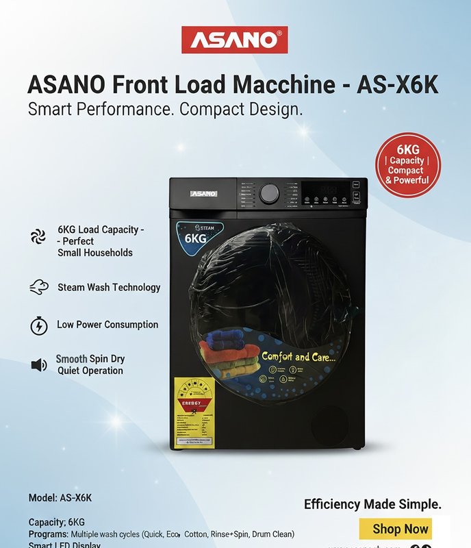 ASANO 6KG Front Load Washing Machine