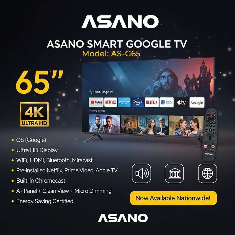 ASANO 65” 4K Smart Google TV (Model: AS-G65)